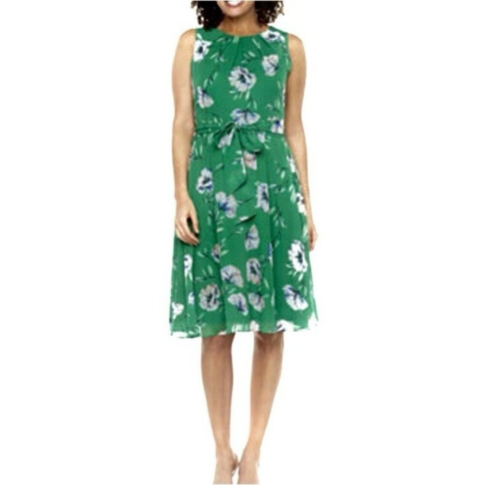 Jessica Howard Dress 10 Green Black Gray Sleeveless Washable Career